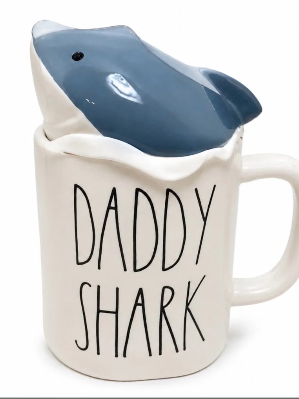 Rae Dunn Daddy Shark Ceramic Mug with Shark Lid - White and Blue